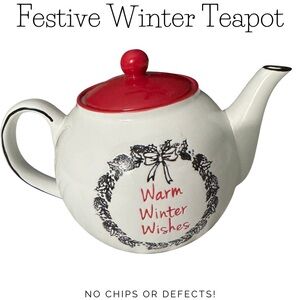 Festive Winter Teapot - Warm Wishes Red Lid - New, No Defects!